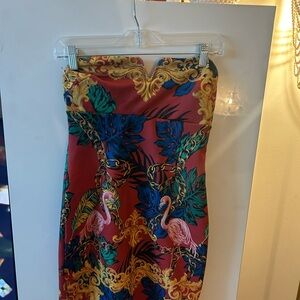 Floral Flamingo Strapless Dress- Urban Outfitters